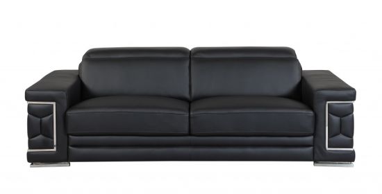 89" Black And Silver Italian Leather Sofa