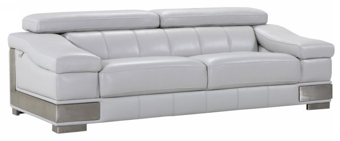 92" Gray And Silver Italian Leather Sofa