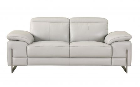 71" Light Gray And Silver Genuine Leather Love Seat