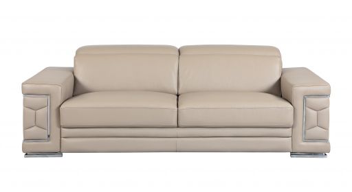 89" Beige And Silver Italian Leather Sofa