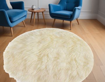 60" X 60" X 2" Off White Ciruclar Sheepskin  Rug