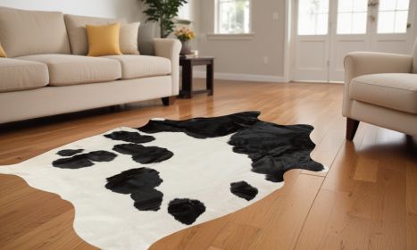 72" X 84" White And Black Cowhide  Rug