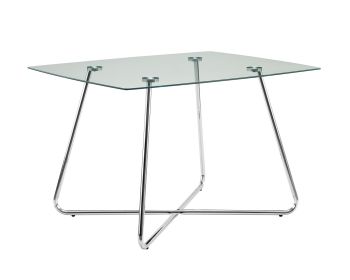 31" Chrome Metal And Clear Tempered Glass Dining Table