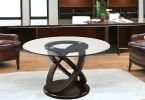 48" Clear And Espresso Rounded Glass Pedestal Base Dining Table