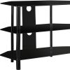 15.75" X 35.75" X 24" Black Metal Tempered Glass TV Stand