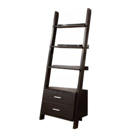 69" Cappuccino Wood Ladder Bookcase With Two drawers