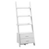 69" White Wood Ladder Bookcase With Two drawers