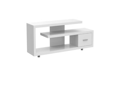 15.75" X 60" X 24" White Silver Particle Board Hollow Core Metal TV Stand With A Drawer