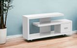 15.75" X 60" X 24" White Silver Particle Board Hollow Core Metal TV Stand With A Drawer