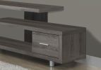 15.75" X 60" X 24" Dark Taupe Silver Particle Board Hollow Core Metal TV Stand With A Drawer