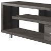 15.75" X 60" X 24" Dark Taupe Silver Particle Board Hollow Core Metal TV Stand With A Drawer