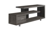 15.75" X 60" X 24" Dark Taupe Silver Particle Board Hollow Core Metal TV Stand With A Drawer