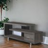 15.75" X 60" X 24" Dark Taupe Silver Particle Board Hollow Core Metal TV Stand With A Drawer