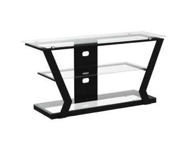 16" X 48" X 20.5" Black Tempered Glass Metal TV Stand