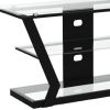 16" X 48" X 20.5" Black Tempered Glass Metal TV Stand