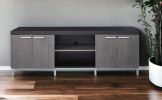 15.5" X 60" X 21.25" Black Grey Silver Particle Board Hollow Core Metal TV Stand