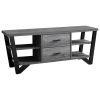 15.5" X 60" X 23" Grey Black Particle Board Hollow Core Metal TV Stand With 2 Drawers