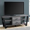 15.5" X 60" X 23" Grey Black Particle Board Hollow Core Metal TV Stand With 2 Drawers