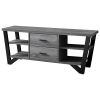 15.5" X 60" X 23" Grey Black Particle Board Hollow Core Metal TV Stand With 2 Drawers