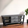 15.5" X 60" X 23" Grey Black Particle Board Hollow Core Metal TV Stand With 2 Drawers