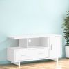 15.5" X 47.25" X 23.75" White Particle Board Hollow Core TV Stand With Storage