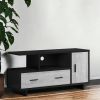 23.75" Black And Grey Particle Board Laminate And Mdf TV Stand With Storage