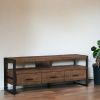 21.75" Particle Board Hollow Core & Black Metal TV Stand With 3 Drawers