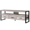 15.5" X 59" X 21.75" Taupe Black Particle Board Hollow Core Metal TV Stand With 3 Drawers