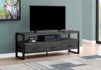 21.75" Black Particle Board Hollow Core & Black Metal TV Stand With 3 Drawers