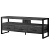 21.75" Black Particle Board Hollow Core & Black Metal TV Stand With 3 Drawers