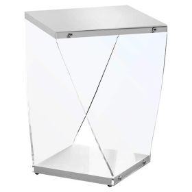 21" Clear And White Square End Table With Shelf