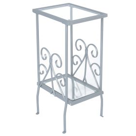 30" Silver And Clear Glass Square End Table With Shelf