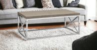 44" Beige And Silver Iron Coffee Table