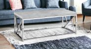 47" Gray And Silver Cement And Iron Coffee Table