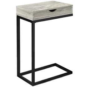 10.25" X 15.75" X 24.5" Grey Finish Drawer And Black Metal Accent Table