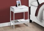 24" Silver And White End Table With Drawer And Shelf