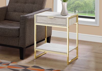 24" Gold And Beige End Table With Drawer