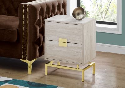 24" Gold And Beige End Table With Two Drawers