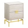 24" Gold And Beige End Table With Two Drawers