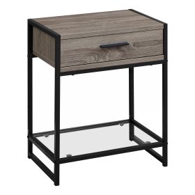 22" Black And Deep Taupe Glass End Table With Drawer And Shelf