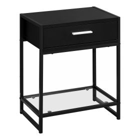 22" Black Glass End Table With Drawer And Shelf