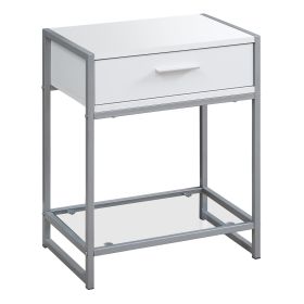 22" White Glass End Table With Drawer And Shelf