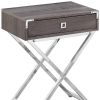 24" Silver And Deep Taupe End Table With Drawer