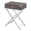 24" Silver And Deep Taupe End Table With Drawer