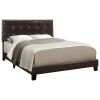 Solid Wood Queen Tufted Brown Upholstered Linen Bed With Nailhead Trim