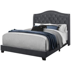 Solid Wood Queen Tufted Dark Gray And Gray Upholstered Velvet Bed