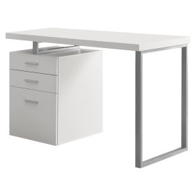 24" White and Gray Solid Manufactured Wood Computer Desk With Three Drawers