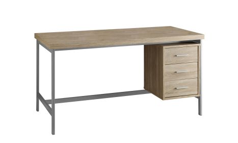 30" Natural and Silver Computer Desk With Three Drawers