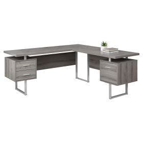 71" Taupe and Silver L Shape Computer Desk With Three Drawers