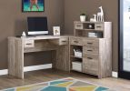 63" Taupe L Shape Computer Desk With Eight Drawers